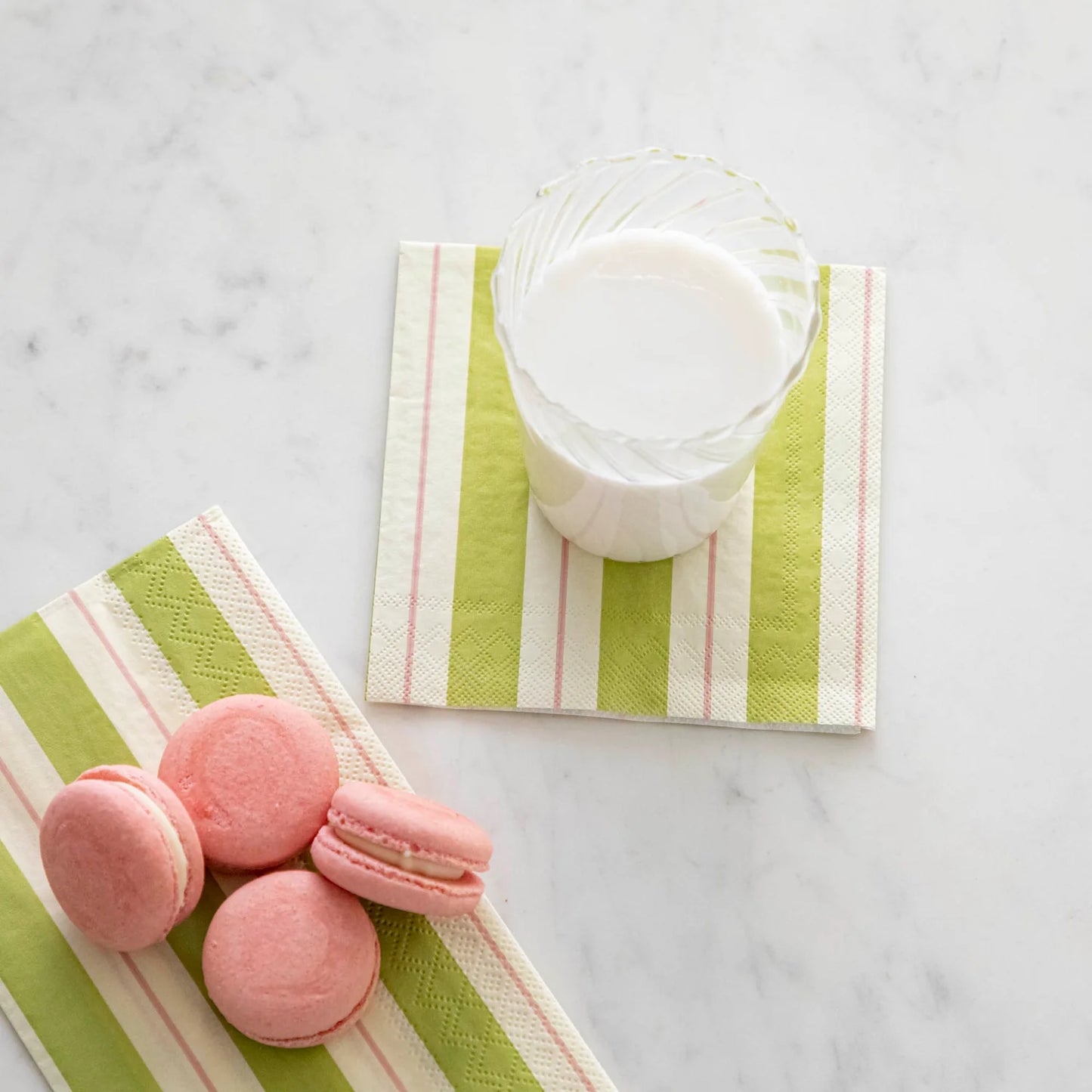 Green & Pink Awning Stripe Cocktail Napkin