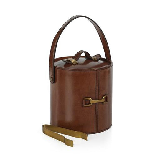 Connaught Leather Ice Bucket w/ Gold Tongs