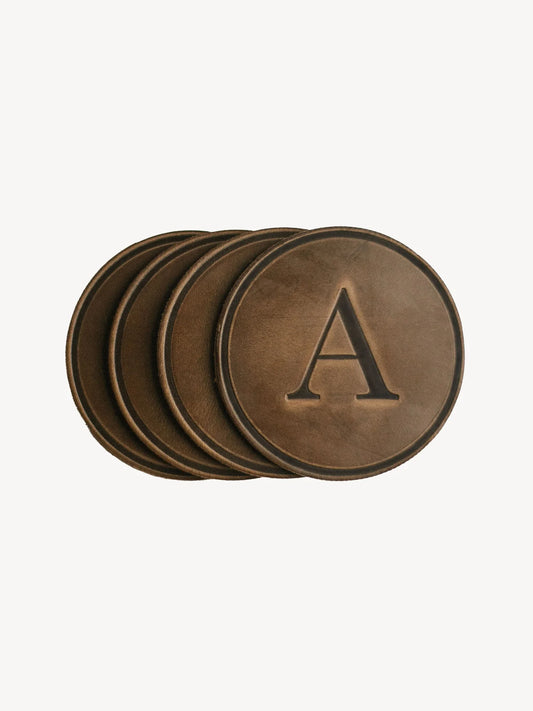 Monogrammed Leather Circle Coasters