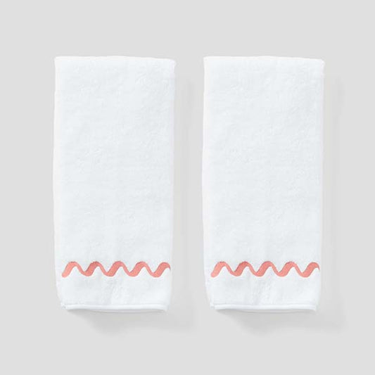 Coral Wave Embroidered Hand Towels (pair)