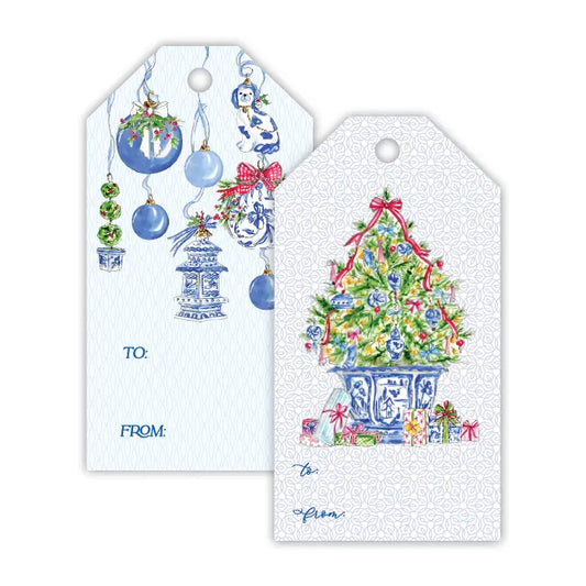 Blue Chinoiserie Christmas Tree Gift Tag