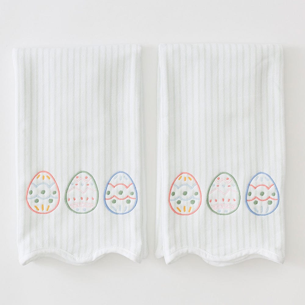 Green Stripe w/ Easter Egg's Scalloped Kitchen Towel
