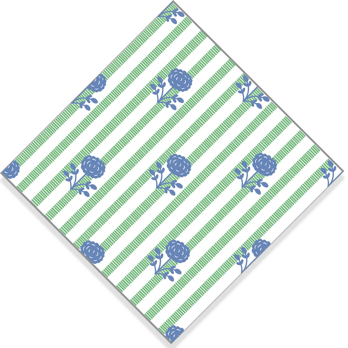 Green + Blue Floral Stripe Cocktail Napkins