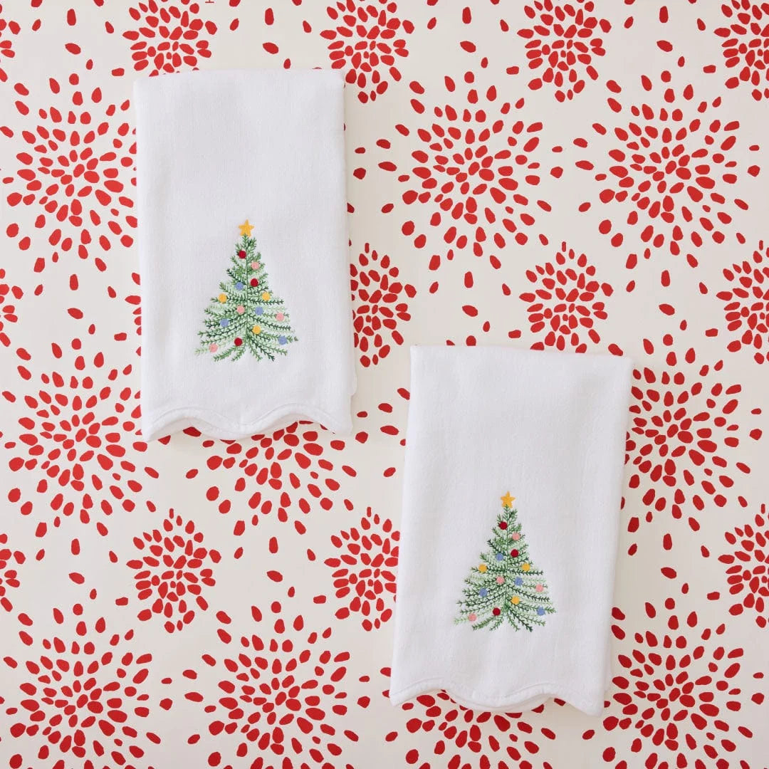Holiday Tree Scallop Powder Bath Towels