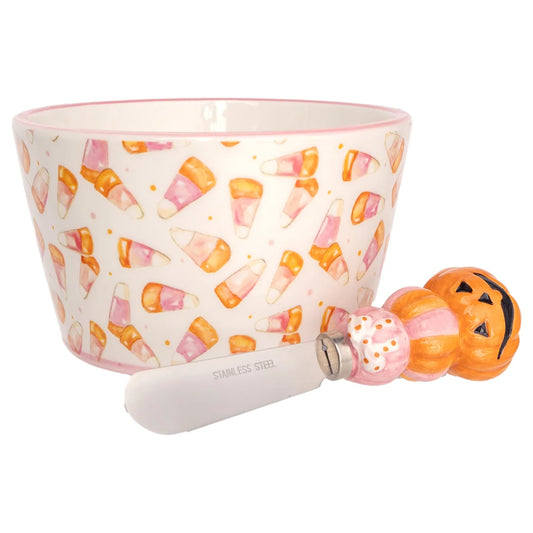 Pink Candy Corn Bowl and Spreader