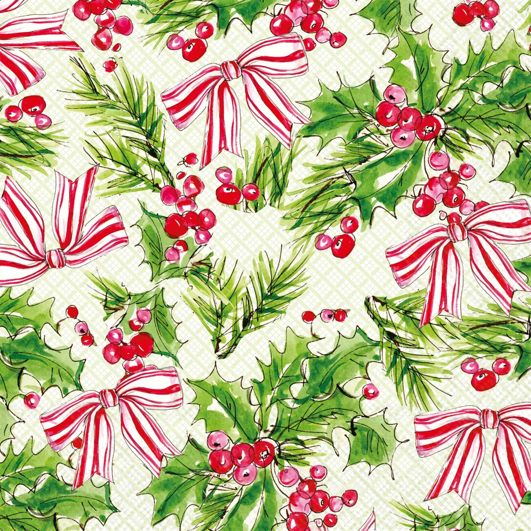 Pink Holly Bows Cocktail Napkin