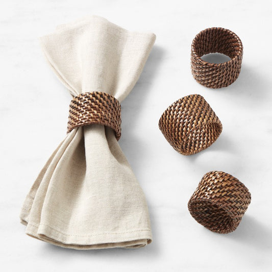 Plain Basket Weave Napkin Rings s/4