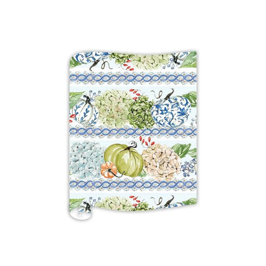 Hydrangeas with Pumpkins Table Runner