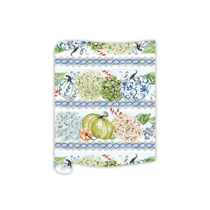 Hydrangeas with Pumpkins Table Runner