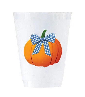 Pumpkin with Gingham Bow Shatterproof Cups s/8