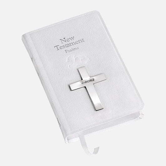 White Leather Bible w/ Sterling Silver Cross