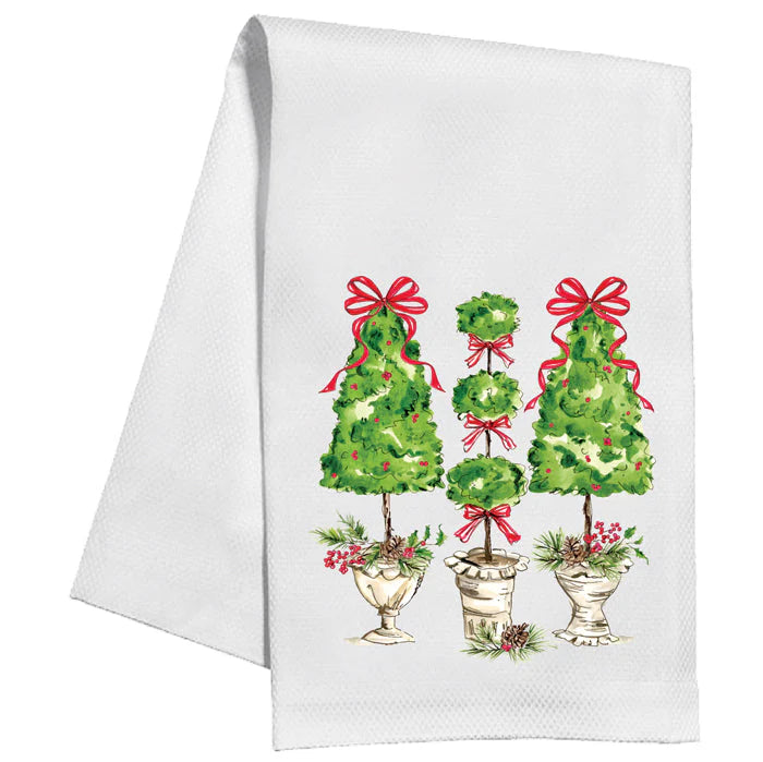 Christmas Topiaries w/ Red Bow Kitchen Towel