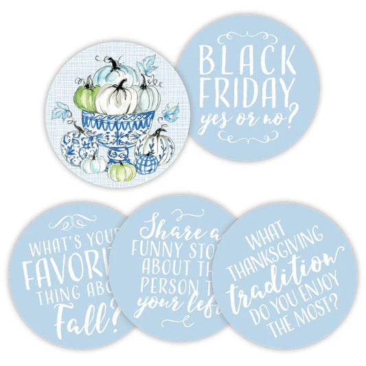 Blue Chinoiserie Pumpkin Conversation Coasters