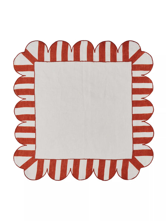 Red Scalloped Stripe Napkin S/4