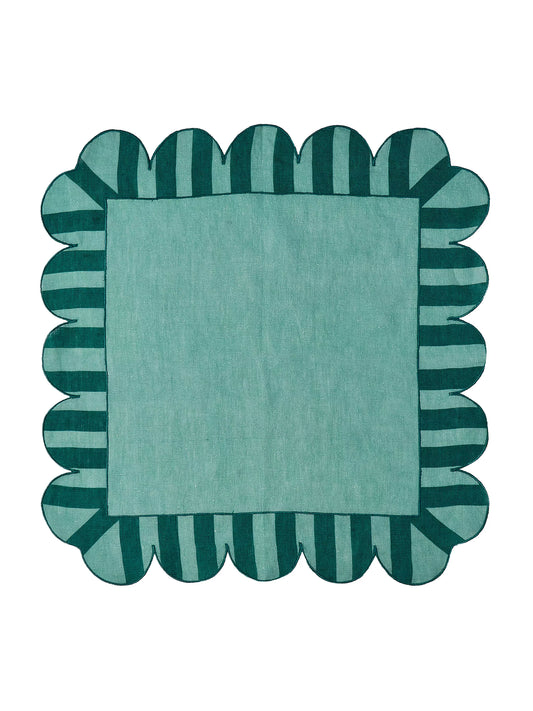 Green Scalloped Stripe Napkins S/4