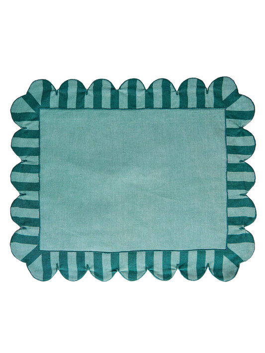 Green Scalloped Stripe Placemats S/4