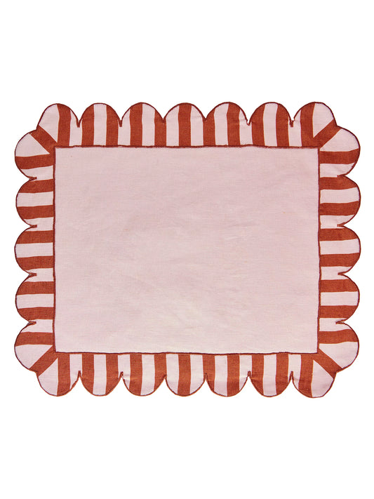 Red Scalloped Stripe Placemats S/4