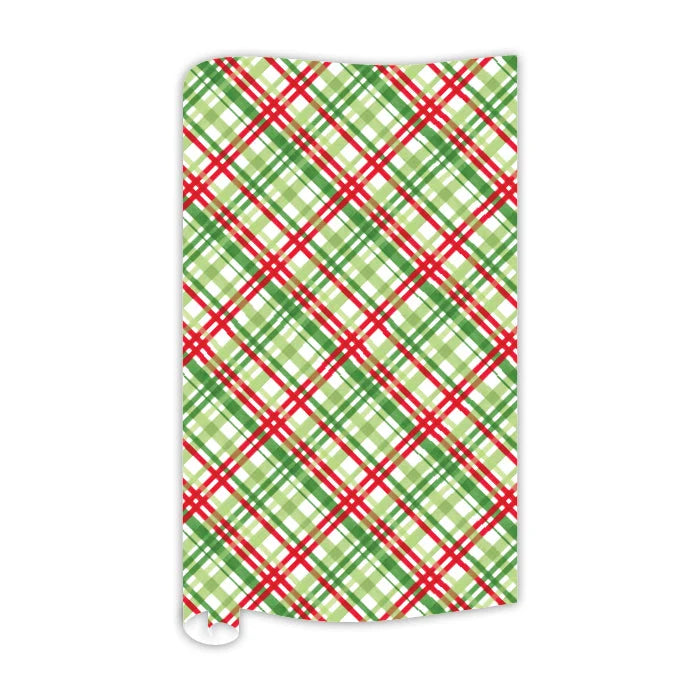 Red Green and Light Green Plaid Wrapping Paper