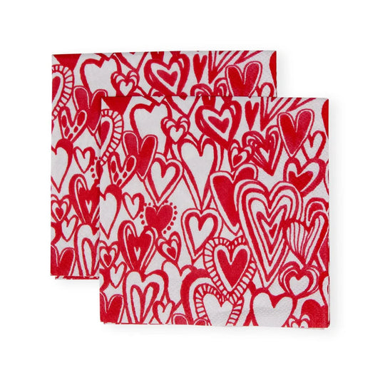 Groovy Red Hearts Cocktail Napkin with Gift Box