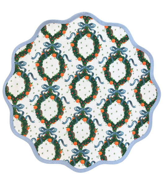 Cornflower Blue Holiday Wreath Placemat s/4