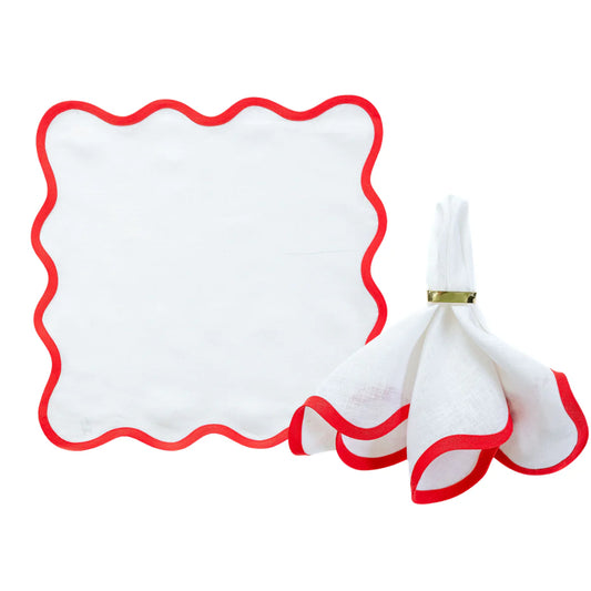 White & Red Napkin S/4