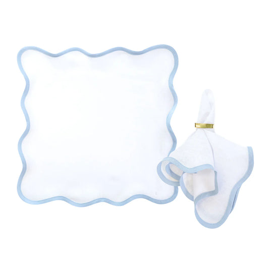 White & Blue Trim Napkin S/4