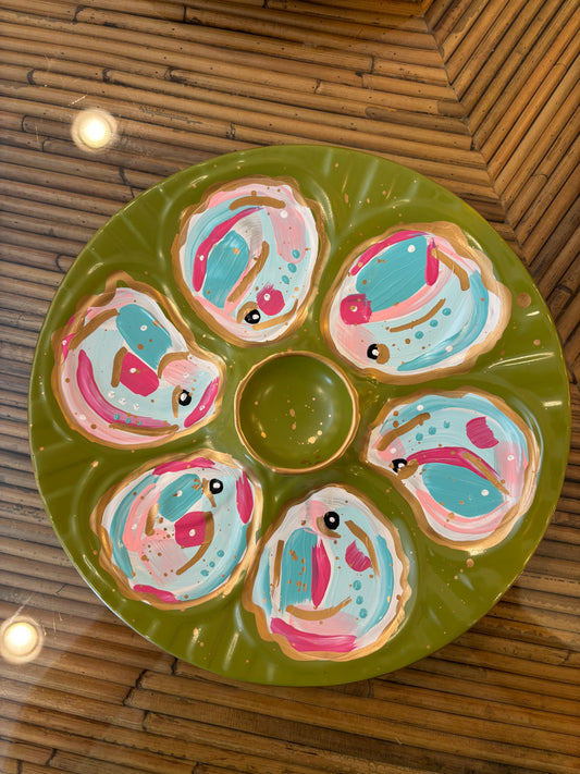Chartreuse & Pink Oyster Plates