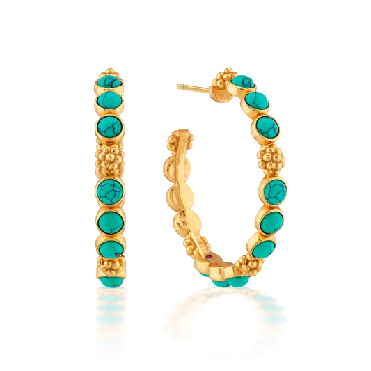 Berry Gem Medium Hoop Earrings - Turquoise