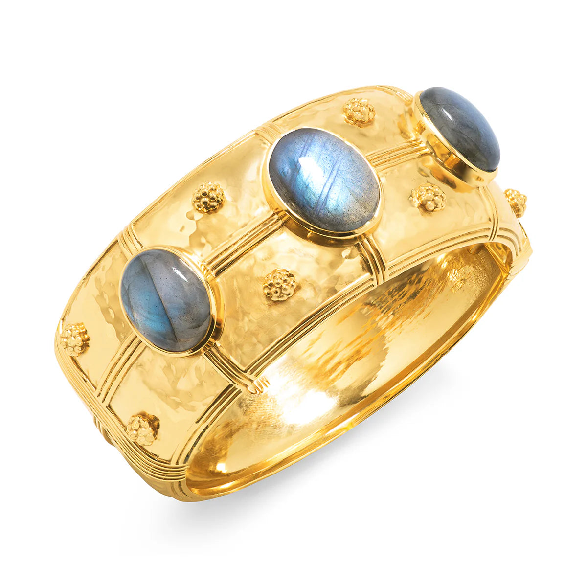 Cleopatra Grande Hinged Bangle - Gold/ Blue Labradorite