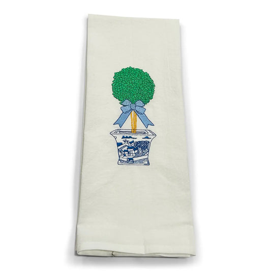 Embroidered Topiary Tea Towel