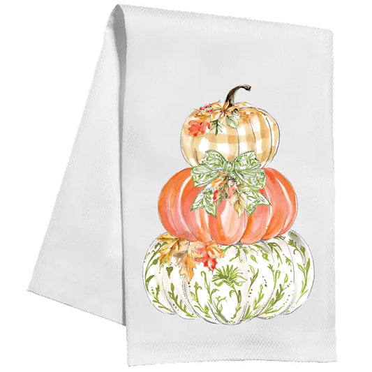 Green Chinoiserie Pumpkin Stack Kitchen towel