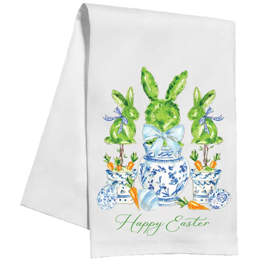 Happy Easter Bunny Topiaries Kitchen Towel