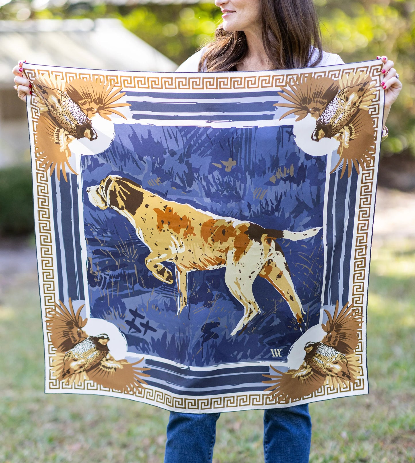Navy Pointing Strong Silk Scarf
