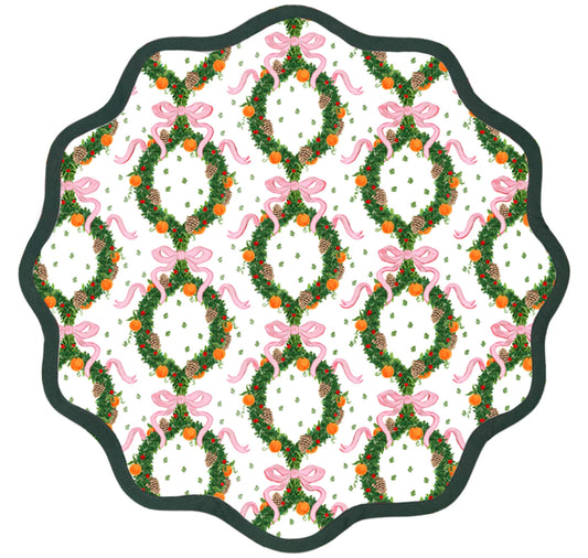 Peony Pink Holiday Wreath Placemat s/4