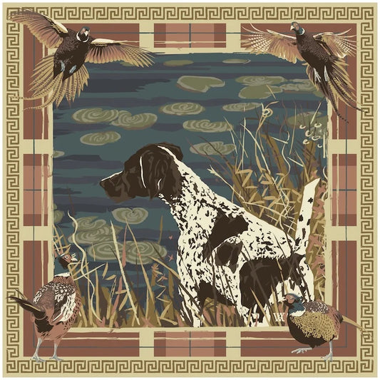 Navy and Wine Pheasant Watch - Double-Sided Silk Scarf 25x25