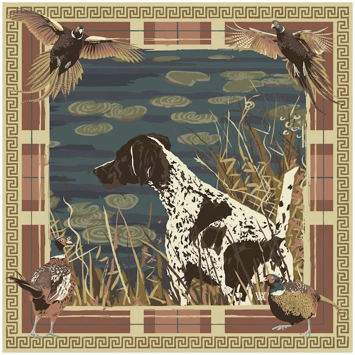 Navy and Wine Pheasant Watch - Double-Sided Silk Scarf 25x25
