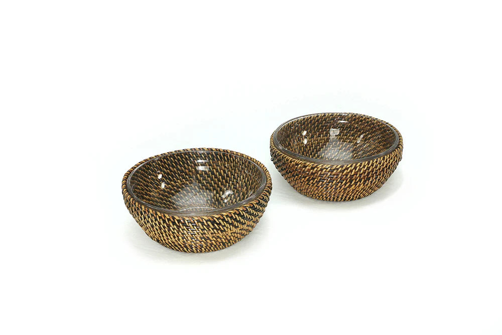 Small Woven Basket w/ Glass Insert