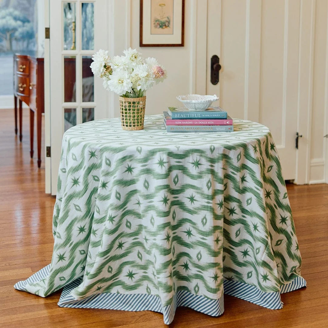 Green Ikat Round Tablecloth