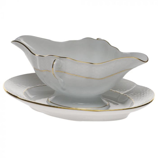 Golden Edge Gravy Boat w/ Stand