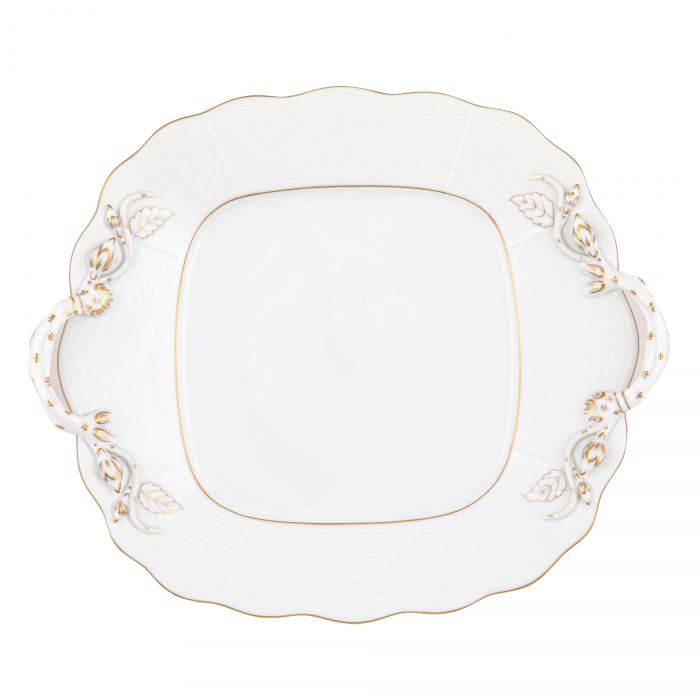 Golden Edge Square Cake Plate