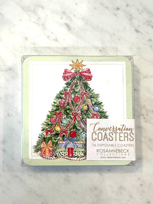 Red Bow Tree Conversation Coasters