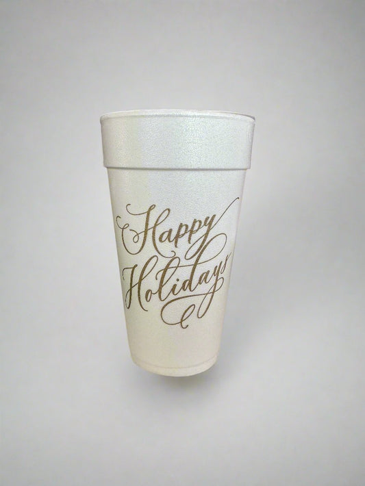 Gold Happy Holidays Styrofoam Cups