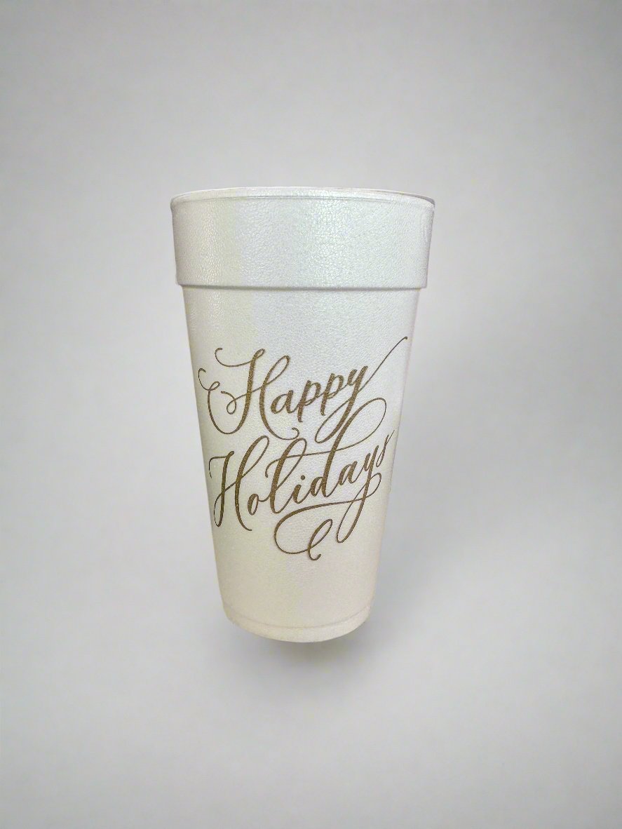 Gold Happy Holidays Styrofoam Cups