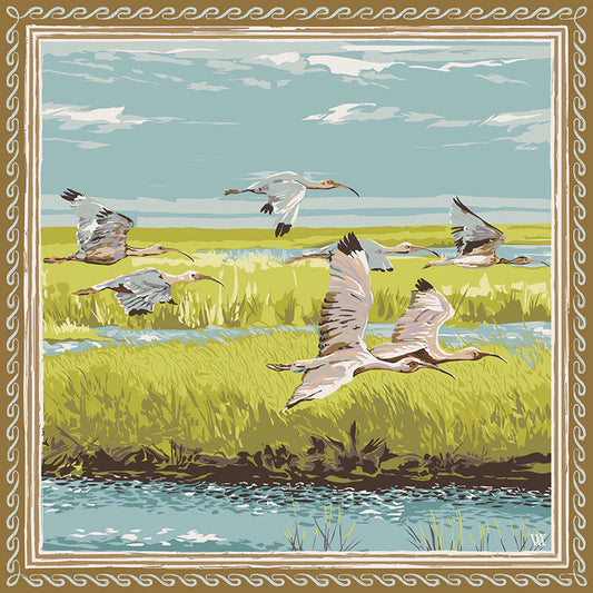 Chartreuse Marsh Flyer - Double-Sided Silk Scarf 25x25