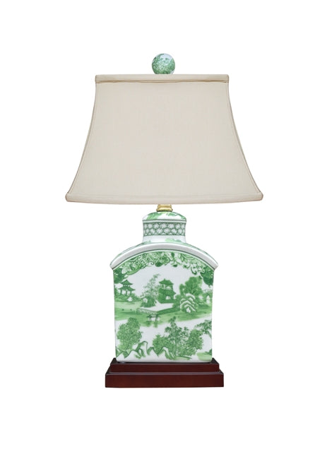 Green Chinoiserie Tea Jar Lamp