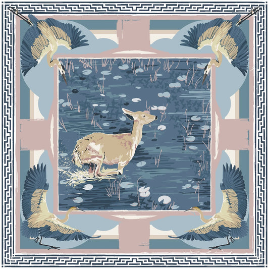 Blue Lily Pad Doe - Double-Sided Silk Scarf