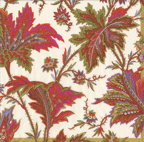 Paisley Leaves Ivory Napkin Cocktail
