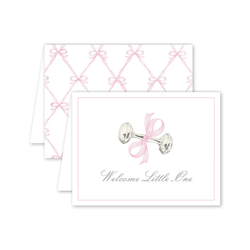 Rattle and Pink Bow card