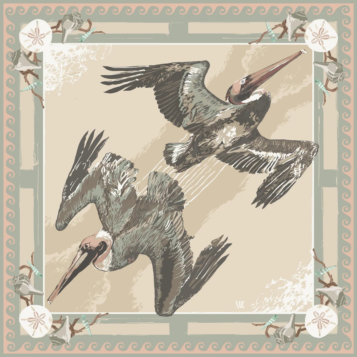 Sand Tide Diver Silk Scarf 25x 25