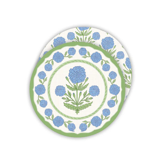 Blue and Green Marigold Plate Round Coaster